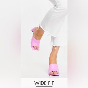 Public Desire Wide Fit Vice Heel Mules in Bubblegum - Women UK Sz 8 / US Sz 10